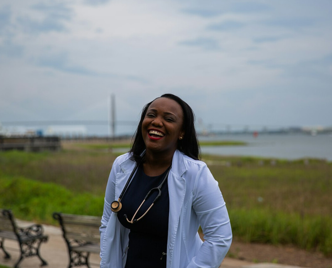 healthcare professional smiling after training